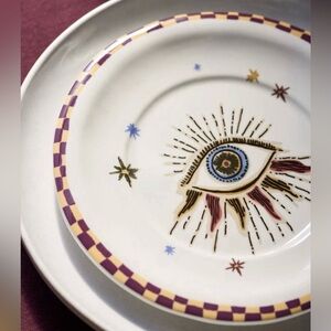 Set of 2 ANTHROPOLOGIE Handpainted Fortune Stoneware Dessert Plates